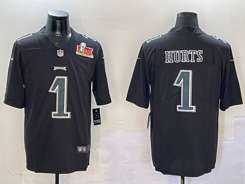 Men Philadelphia Eagles 1 Hurts black 2025 super bowl Nike NFL jersey style 5